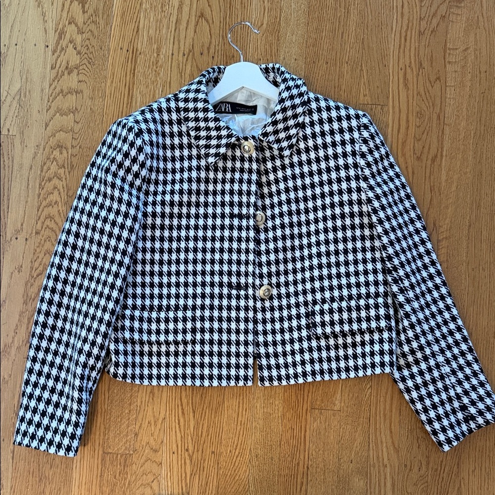 Zara Black and White Houndstooth Blazer